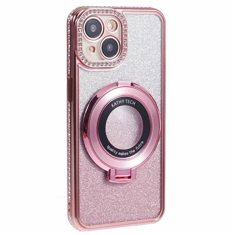 For iPhone 14 Kickstand Case Gradient Rhinestone Decor TPU Phone Case