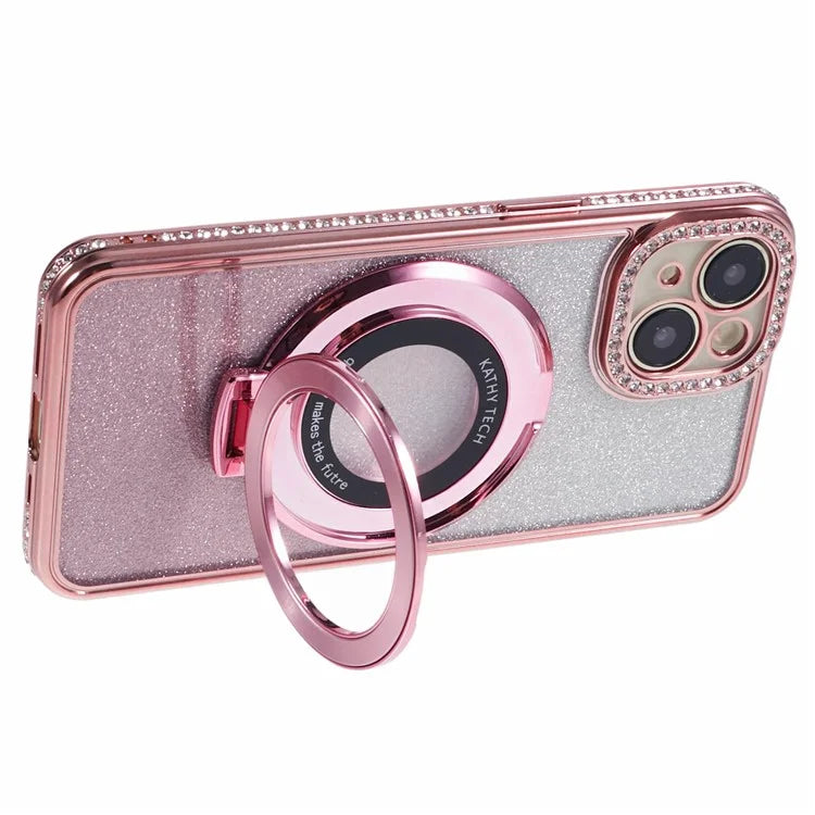 For iPhone 14 Kickstand Case Gradient Rhinestone Decor TPU Phone Case