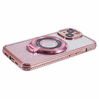 For iPhone 14 Kickstand Case Gradient Rhinestone Decor TPU Phone Case