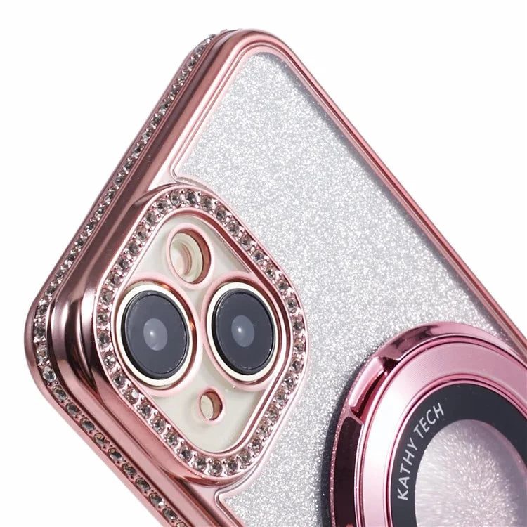 For iPhone 14 Kickstand Case Gradient Rhinestone Decor TPU Phone Case