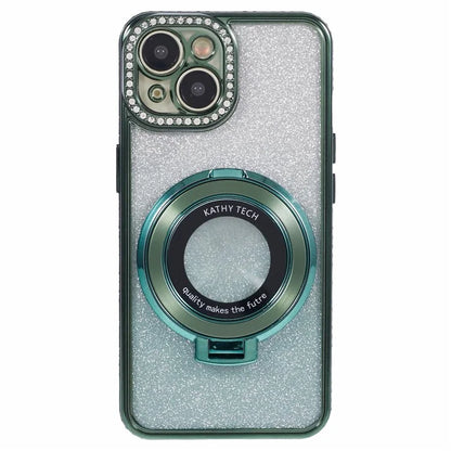 For iPhone 14 Kickstand Case Gradient Rhinestone Decor TPU Phone Case
