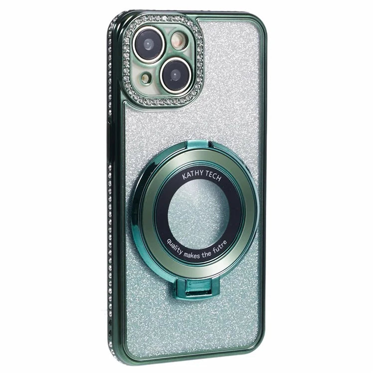 For iPhone 14 Kickstand Case Gradient Rhinestone Decor TPU Phone Case