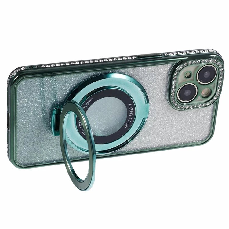 For iPhone 14 Kickstand Case Gradient Rhinestone Decor TPU Phone Case