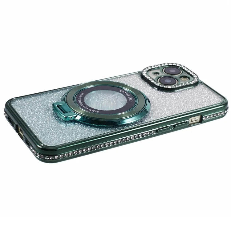 For iPhone 14 Kickstand Case Gradient Rhinestone Decor TPU Phone Case