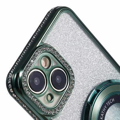 For iPhone 14 Kickstand Case Gradient Rhinestone Decor TPU Phone Case