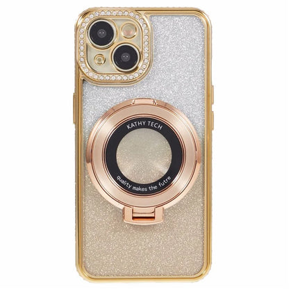 For iPhone 14 Kickstand Case Gradient Rhinestone Decor TPU Phone Case
