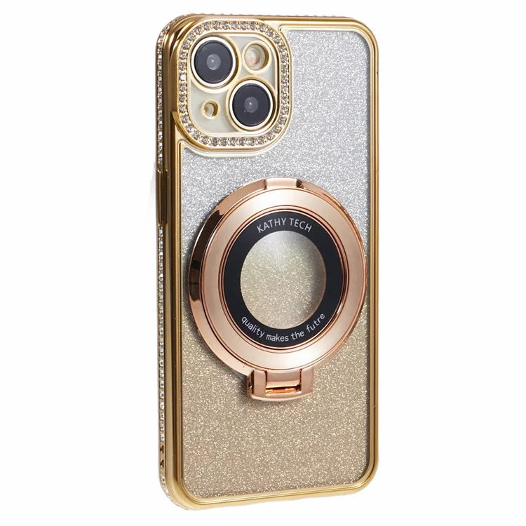 For iPhone 14 Kickstand Case Gradient Rhinestone Decor TPU Phone Case