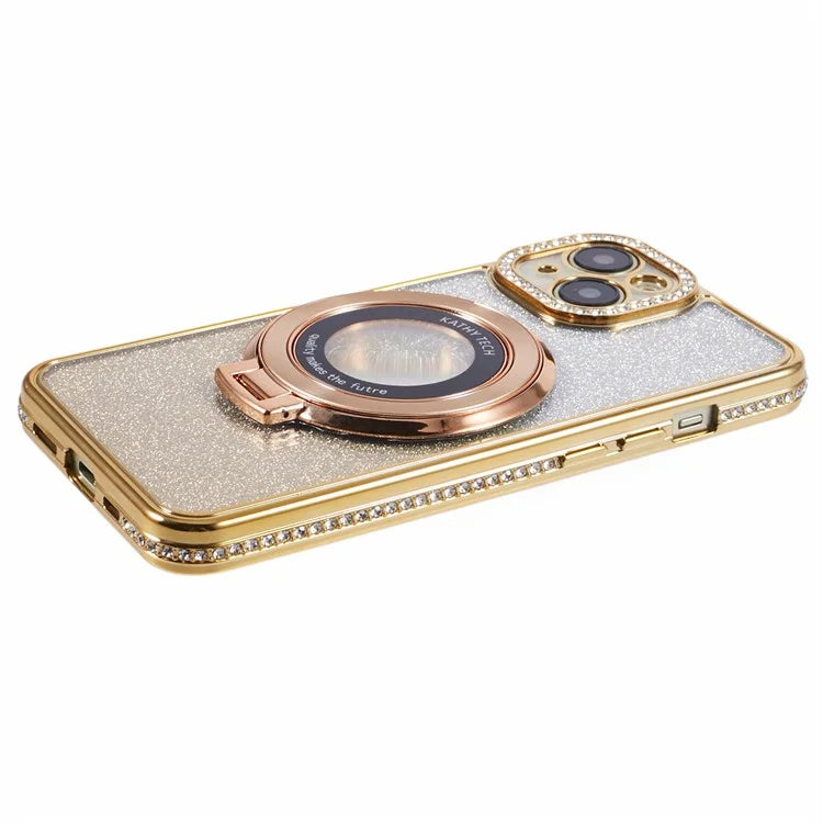 For iPhone 14 Kickstand Case Gradient Rhinestone Decor TPU Phone Case