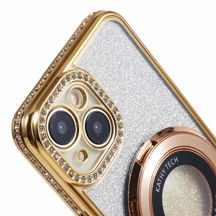 For iPhone 14 Kickstand Case Gradient Rhinestone Decor TPU Phone Case