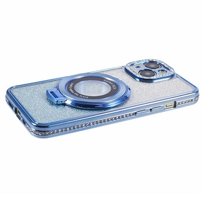 For iPhone 13 Kickstand Case Rhinestone Decor Gradient TPU Phone Cover