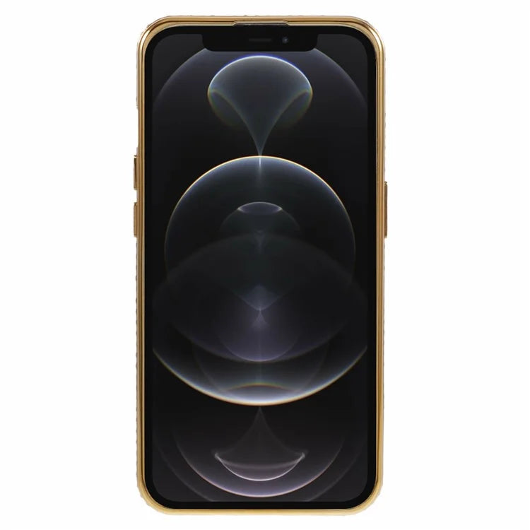 For iPhone 12 Pro Case Rhinestone Decor Ring Kickstand Gradient TPU Cover