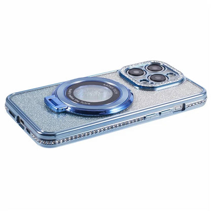 For iPhone 12 Pro Case Rhinestone Decor Ring Kickstand Gradient TPU Cover