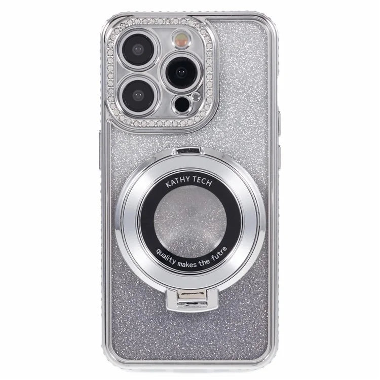 For iPhone 12 Pro Max TPU Case Gradient Kickstand Cover with Rhinestone Lens Frame