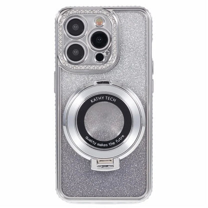 For iPhone 12 Pro Max TPU Case Gradient Kickstand Cover with Rhinestone Lens Frame