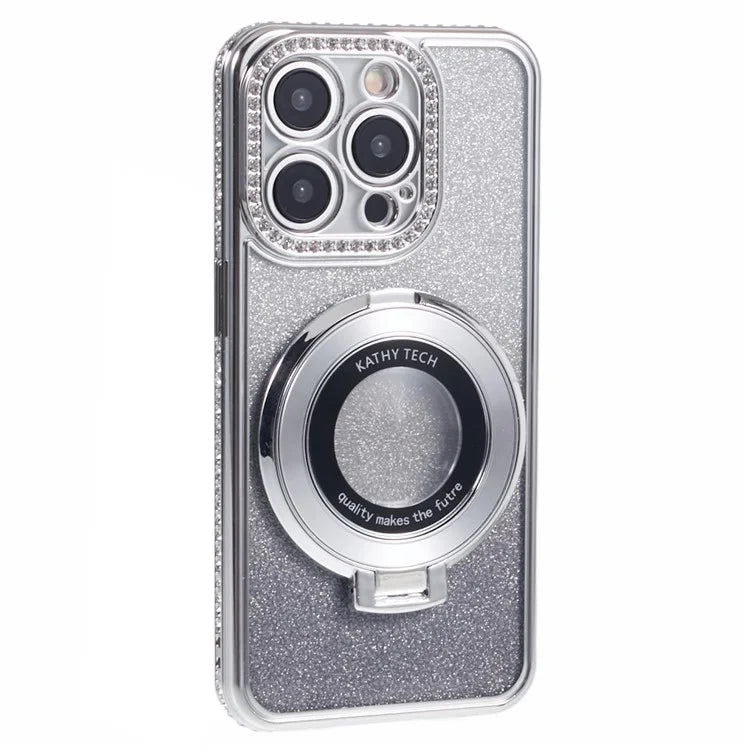 For iPhone 12 Pro Max TPU Case Gradient Kickstand Cover with Rhinestone Lens Frame