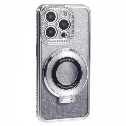 For iPhone 12 Pro Max TPU Case Gradient Kickstand Cover with Rhinestone Lens Frame