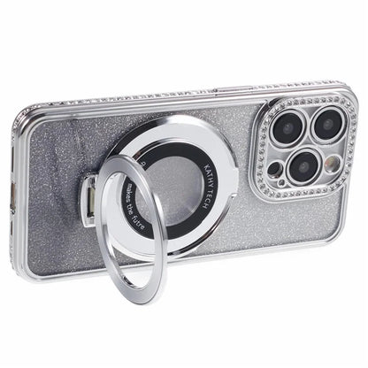 For iPhone 12 Pro Max TPU Case Gradient Kickstand Cover with Rhinestone Lens Frame