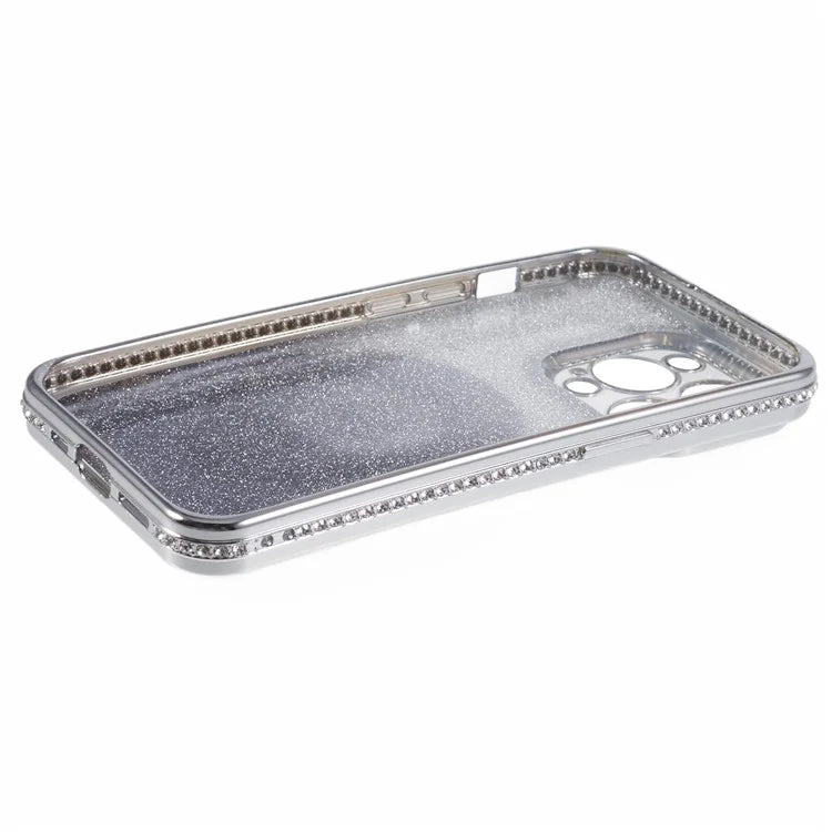 For iPhone 12 Pro Max TPU Case Gradient Kickstand Cover with Rhinestone Lens Frame