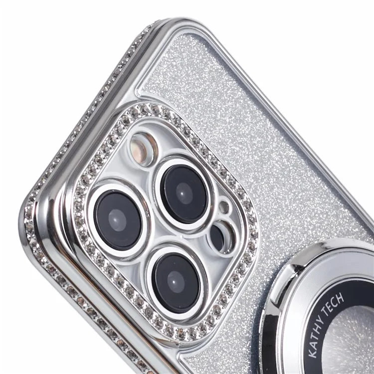 For iPhone 12 Pro Max TPU Case Gradient Kickstand Cover with Rhinestone Lens Frame
