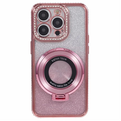 For iPhone 12 Pro Max TPU Case Gradient Kickstand Cover with Rhinestone Lens Frame