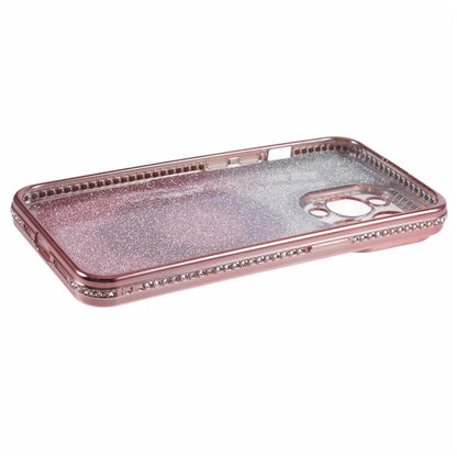 For iPhone 12 Pro Max TPU Case Gradient Kickstand Cover with Rhinestone Lens Frame