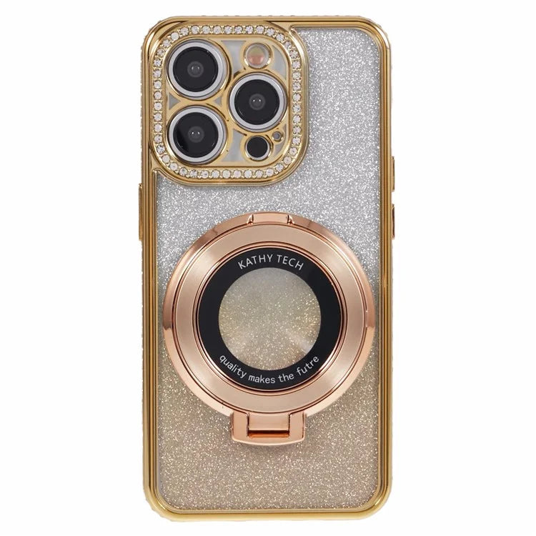 For iPhone 12 Pro Max TPU Case Gradient Kickstand Cover with Rhinestone Lens Frame