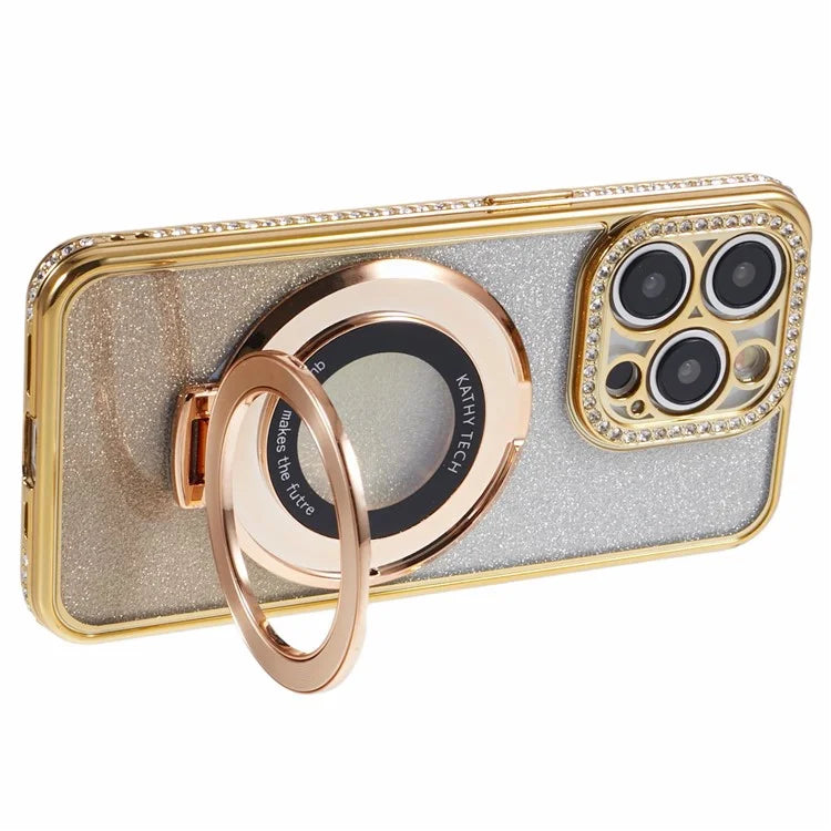 For iPhone 12 Pro Max TPU Case Gradient Kickstand Cover with Rhinestone Lens Frame