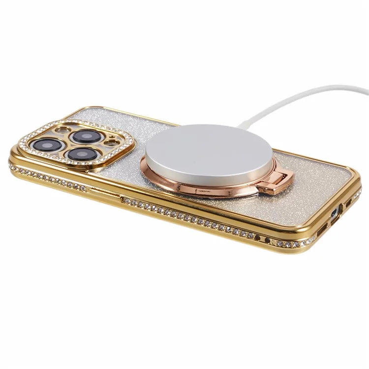 For iPhone 12 Pro Max TPU Case Gradient Kickstand Cover with Rhinestone Lens Frame