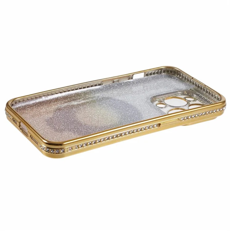 For iPhone 12 Pro Max TPU Case Gradient Kickstand Cover with Rhinestone Lens Frame