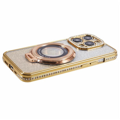 For iPhone 12 Pro Max TPU Case Gradient Kickstand Cover with Rhinestone Lens Frame