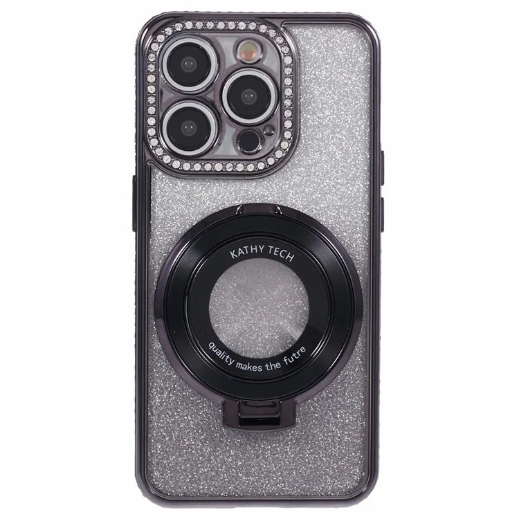 For iPhone 12 Pro Max TPU Case Gradient Kickstand Cover with Rhinestone Lens Frame