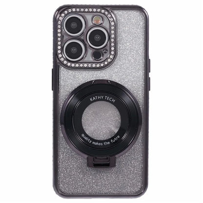 For iPhone 12 Pro Max TPU Case Gradient Kickstand Cover with Rhinestone Lens Frame