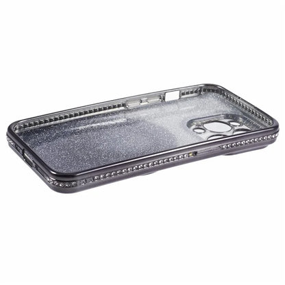 For iPhone 12 Pro Max TPU Case Gradient Kickstand Cover with Rhinestone Lens Frame