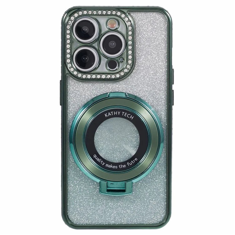 For iPhone 12 Pro Max TPU Case Gradient Kickstand Cover with Rhinestone Lens Frame