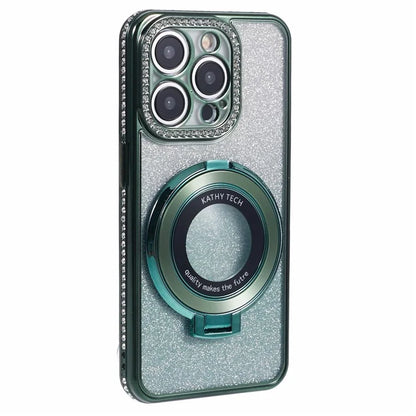 For iPhone 12 Pro Max TPU Case Gradient Kickstand Cover with Rhinestone Lens Frame