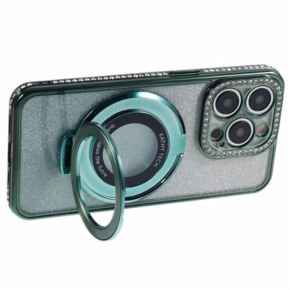 For iPhone 12 Pro Max TPU Case Gradient Kickstand Cover with Rhinestone Lens Frame
