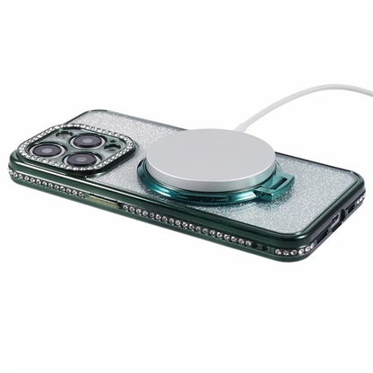 For iPhone 12 Pro Max TPU Case Gradient Kickstand Cover with Rhinestone Lens Frame