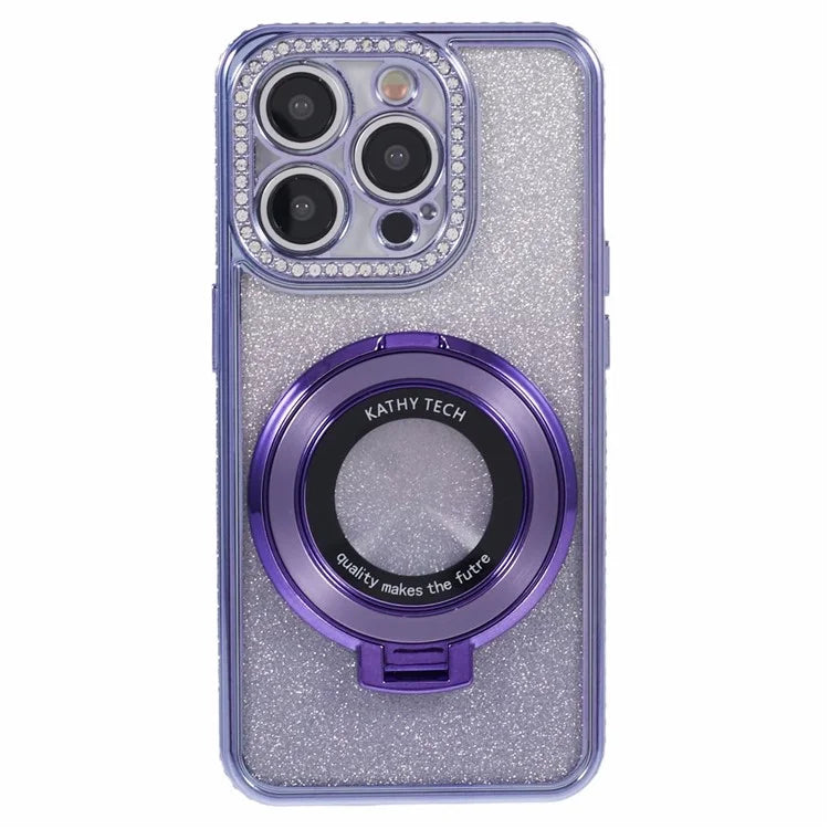 For iPhone 12 Pro Max TPU Case Gradient Kickstand Cover with Rhinestone Lens Frame