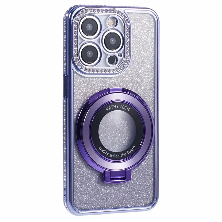 For iPhone 12 Pro Max TPU Case Gradient Kickstand Cover with Rhinestone Lens Frame