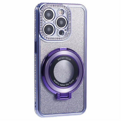 For iPhone 12 Pro Max TPU Case Gradient Kickstand Cover with Rhinestone Lens Frame