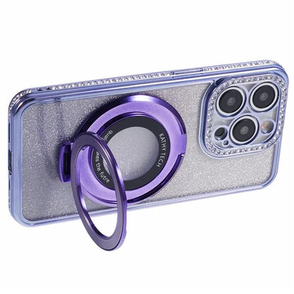For iPhone 12 Pro Max TPU Case Gradient Kickstand Cover with Rhinestone Lens Frame