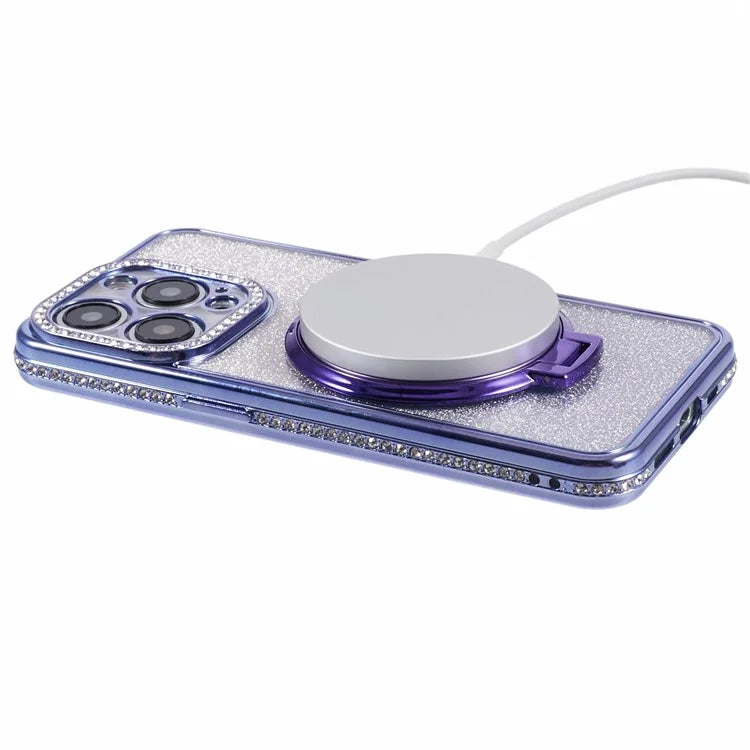For iPhone 12 Pro Max TPU Case Gradient Kickstand Cover with Rhinestone Lens Frame