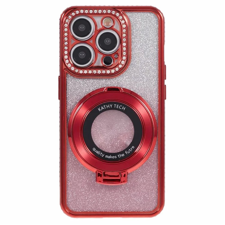 For iPhone 12 Pro Max TPU Case Gradient Kickstand Cover with Rhinestone Lens Frame