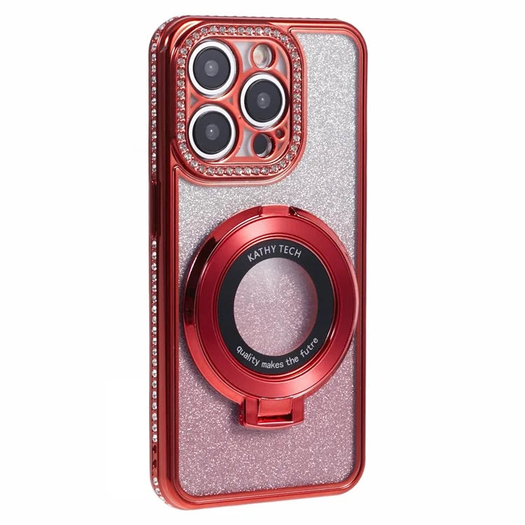 For iPhone 12 Pro Max TPU Case Gradient Kickstand Cover with Rhinestone Lens Frame