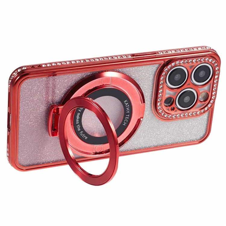For iPhone 12 Pro Max TPU Case Gradient Kickstand Cover with Rhinestone Lens Frame