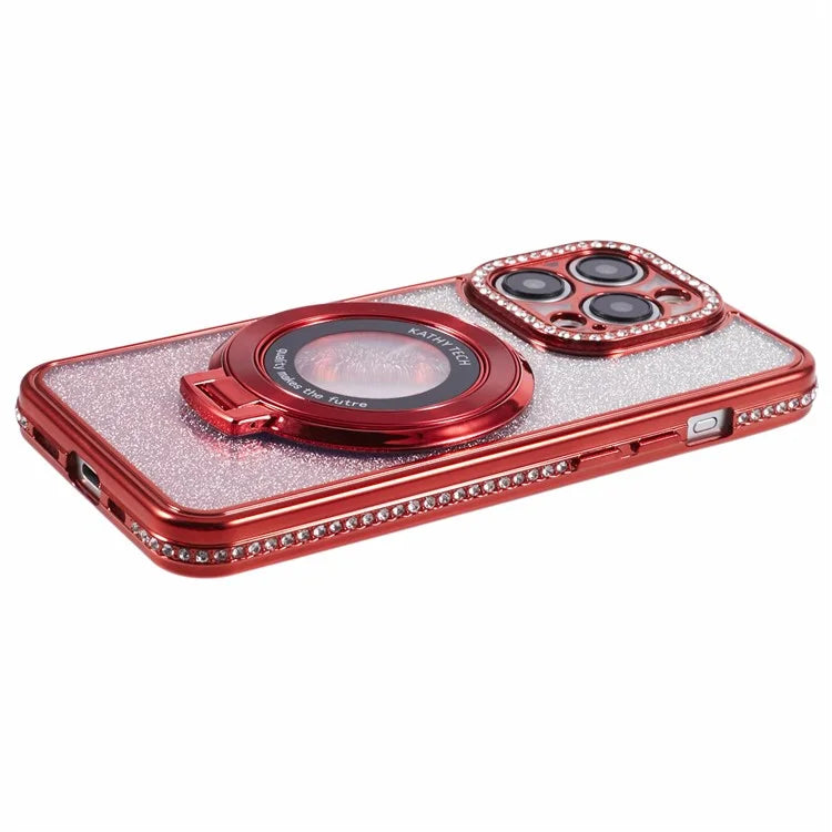 For iPhone 12 Pro Max TPU Case Gradient Kickstand Cover with Rhinestone Lens Frame