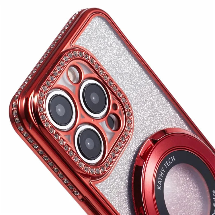 For iPhone 12 Pro Max TPU Case Gradient Kickstand Cover with Rhinestone Lens Frame