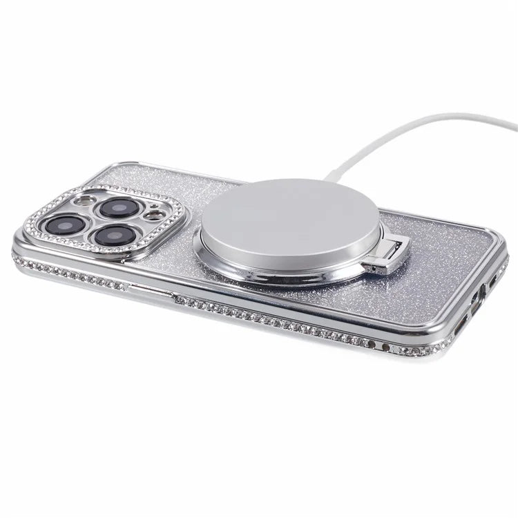 For iPhone 15 Pro TPU Case Rhinestone Decor Ring Kickstand Gradient Phone Cover