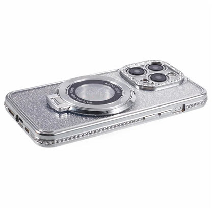 For iPhone 15 Pro TPU Case Rhinestone Decor Ring Kickstand Gradient Phone Cover