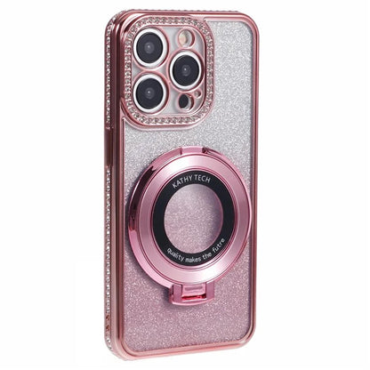 For iPhone 15 Pro TPU Case Rhinestone Decor Ring Kickstand Gradient Phone Cover